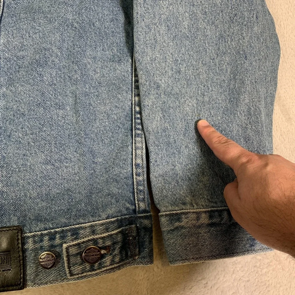 Vintage Harley Davidson Jacket Mens 2XL Blue Denim Eagle Racing Patch Motorcycle
